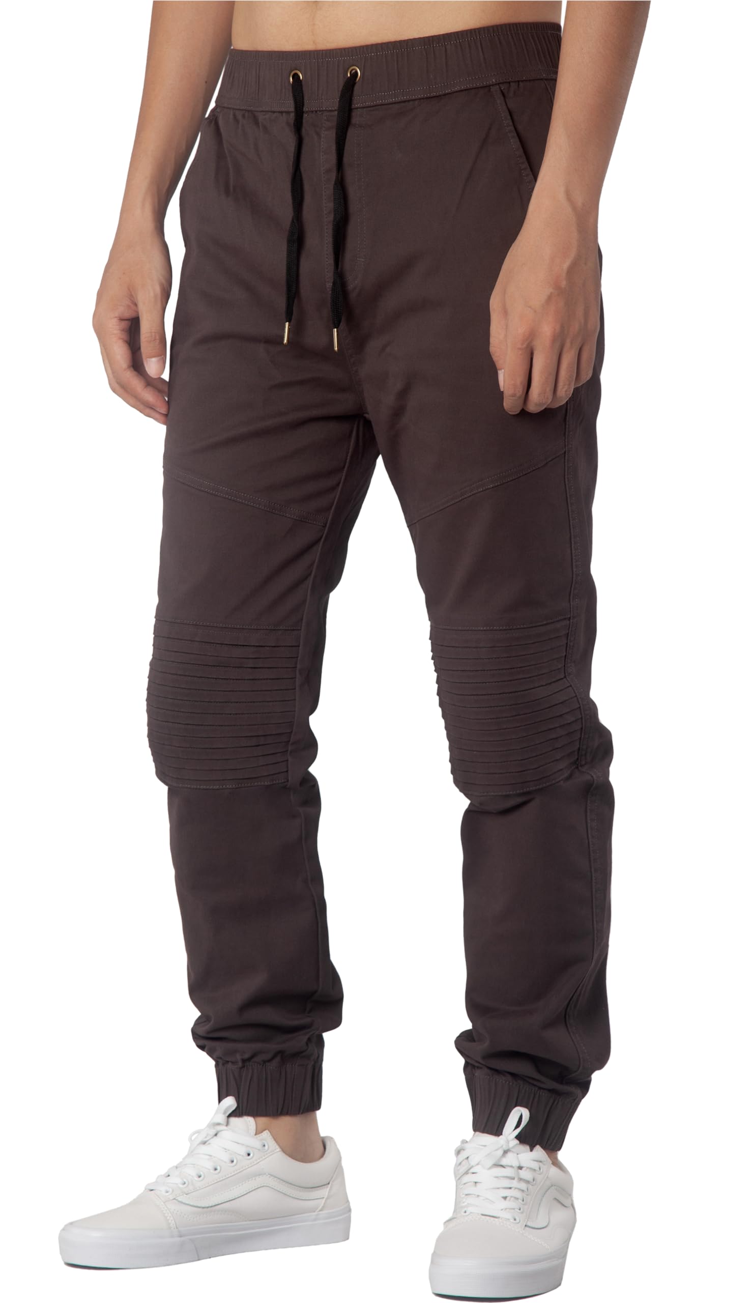 OMMO DRAWSTRING BACK ZIP JK　KHAKI ITALYMORN Mens Twill Joggers Drawstring Biker Pants Elastic Waist